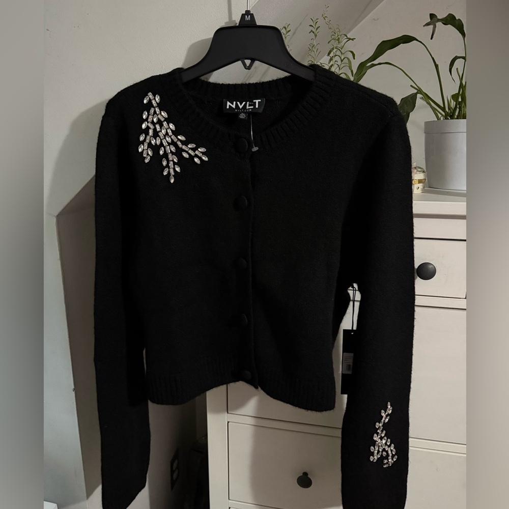 NVLT Black crystal embellished cardigan NWT